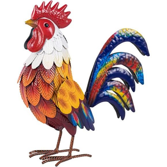 Metal Rooster Garden Statue & Sculptures, Chicken Yard Art Decor Standing Animal